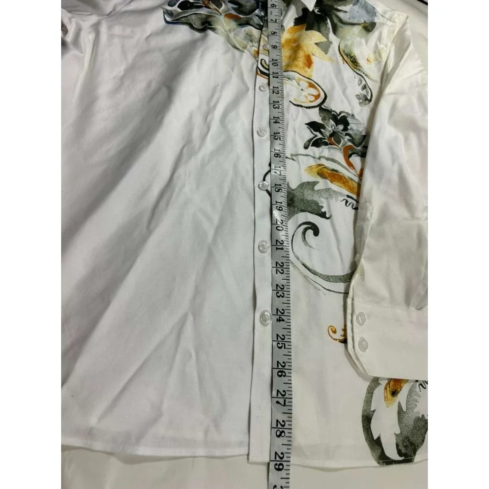 Chico's Size 3 US 16 White Watercolor Floral Button Down Shirt Artsy Boho Top
